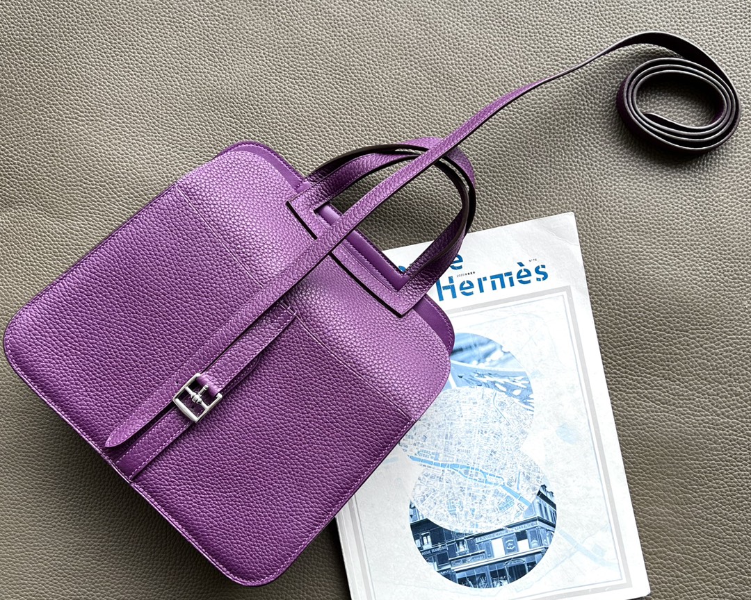 Hermes Halzan 25 Handbag Shoulder Bag In Anemone Clemence Leather